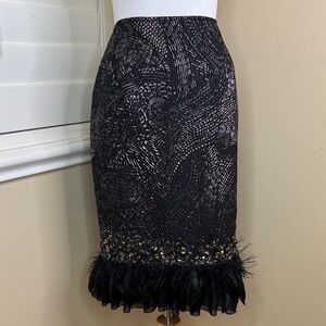 Lafayette 148 New York Black Sequin & Feather-Trim Pencil Skirt